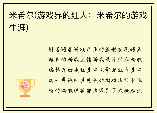 米希尔(游戏界的红人：米希尔的游戏生涯)